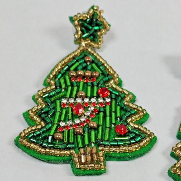 Handmade Beaded Xmas Holiday Seasonal Christmas Tree Post Earrings Multicolor - Picture 12 of 14